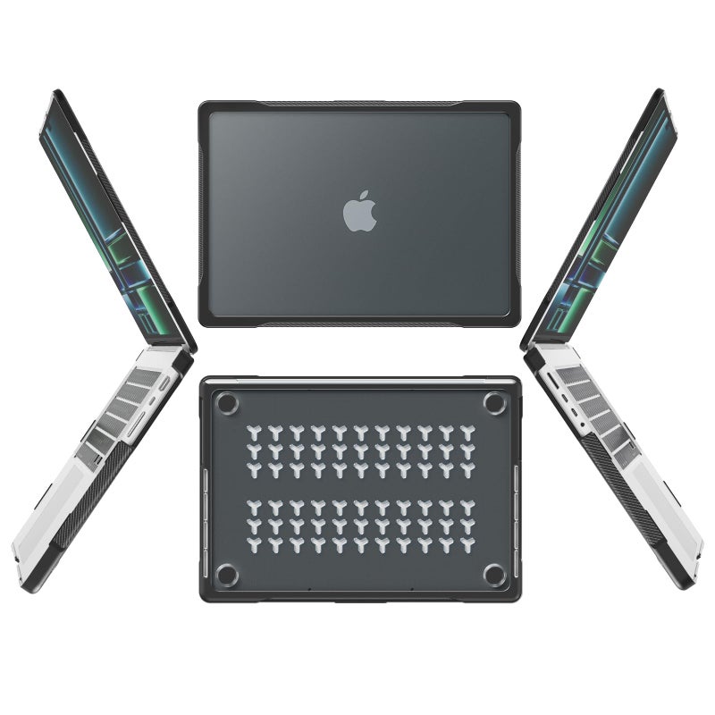 Batianda Ultimate Protection Case for M3 MacBook Pro 14 2021 2023 Model A2442/A2779 Matte Carbon Fiber Edges Shockproof Anti-Scratch and Anti-Fingerprint with Keyboard Cover and Screen Protector Black - Image 2